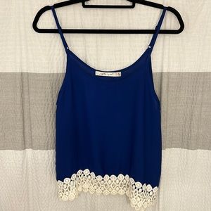 Liberty Love brand tank top blouse w/ lace pattern. Royal blue color, size M.